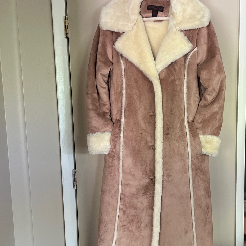 Angelina Tan and Cream Teddy Jacket with Plush Fur Trim